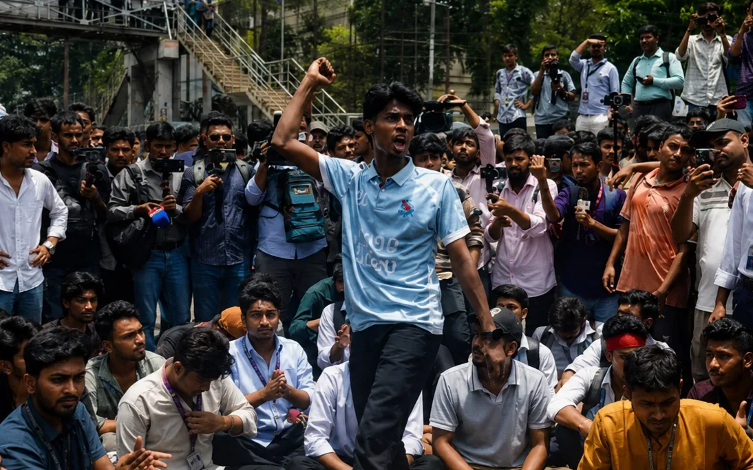 Students block road in Science Lab area demanding Education Minister's resignation