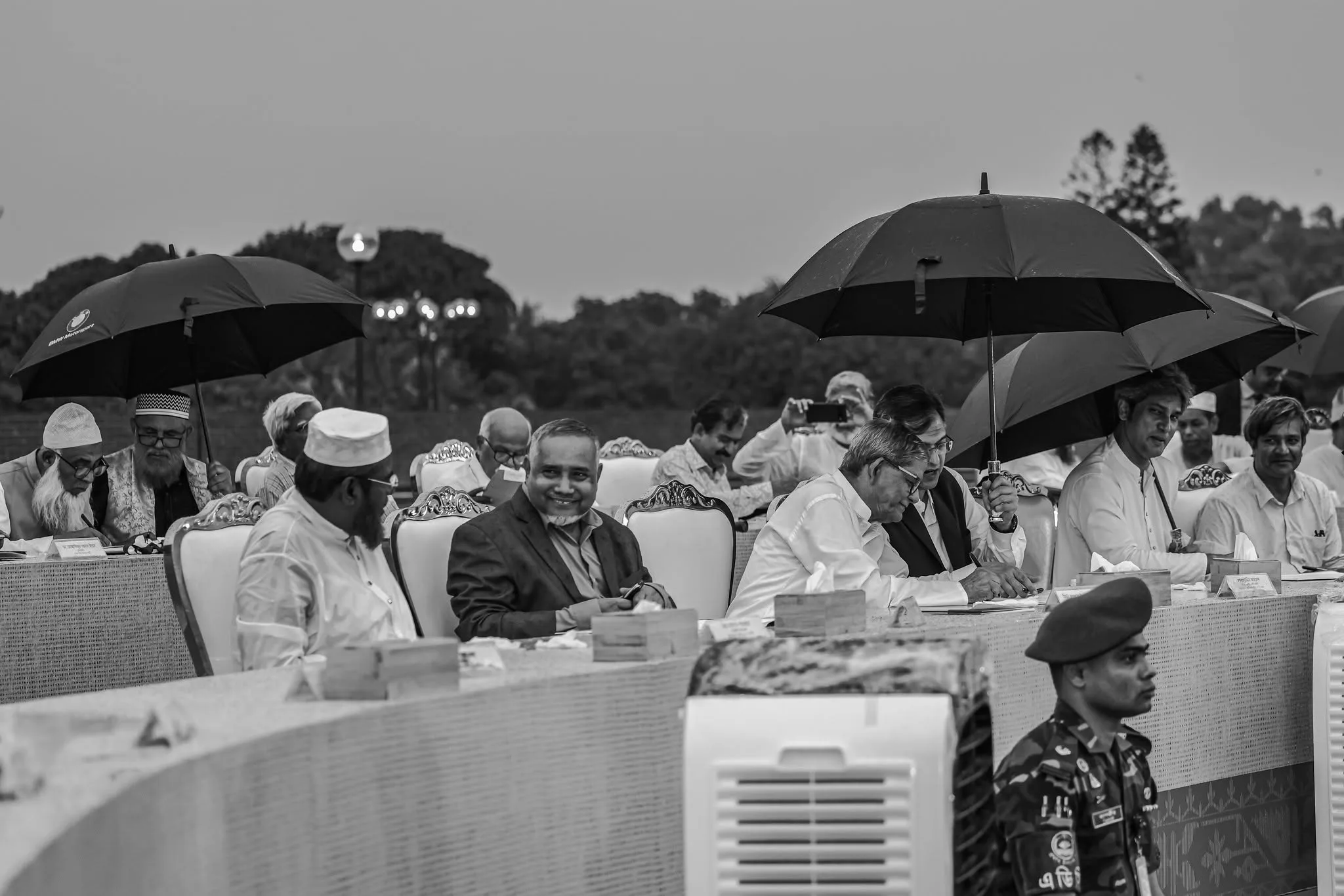 Representatives of political parties sign the July National Charter at the South Plaza of the National Parliament in Dhaka on 17 October 2025.