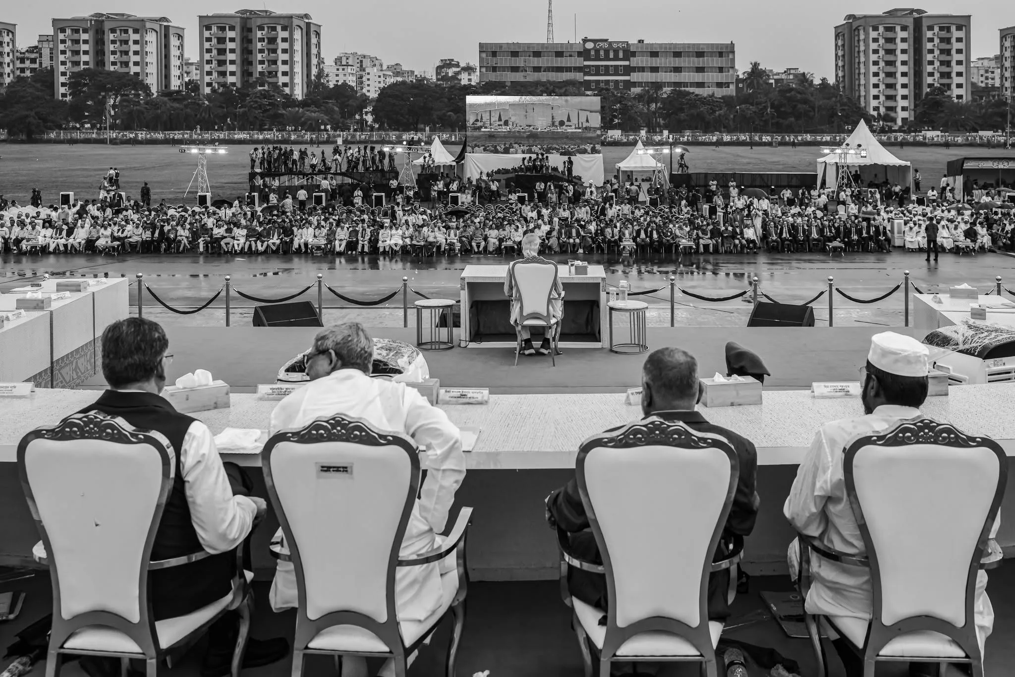 A panoramic view of the signing ceremony of the July National Charter from the podium at the South Plaza of the National Parliament in Dhaka on 17 October 2025.