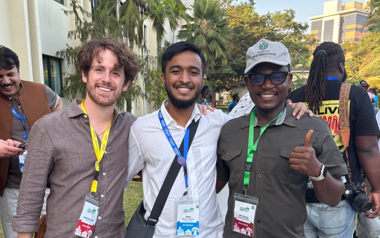 The author (C) with Daniel Bögre Udell (L), Co-founder and Director of Wikitongues, and Sadik Shahadu (R), Executive director and co-founder of the Dagbani Wikimedians User Group