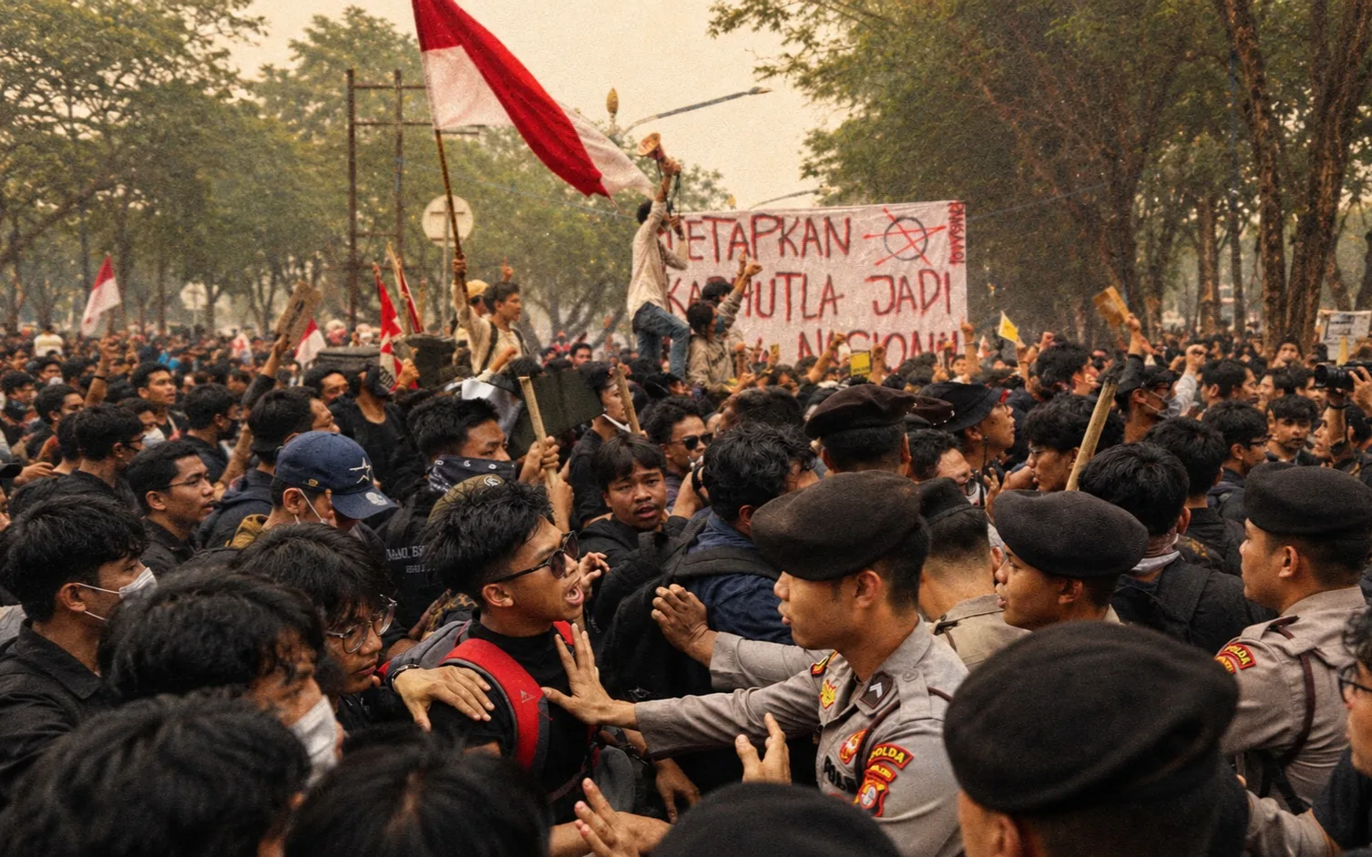 Heavy Security in Jakarta as Students Protest Haze Crisis and Economic Policies